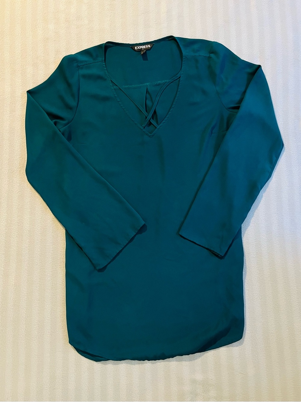 Express Teal Long Sleeve V-Neck Crisscross Tunic Dress